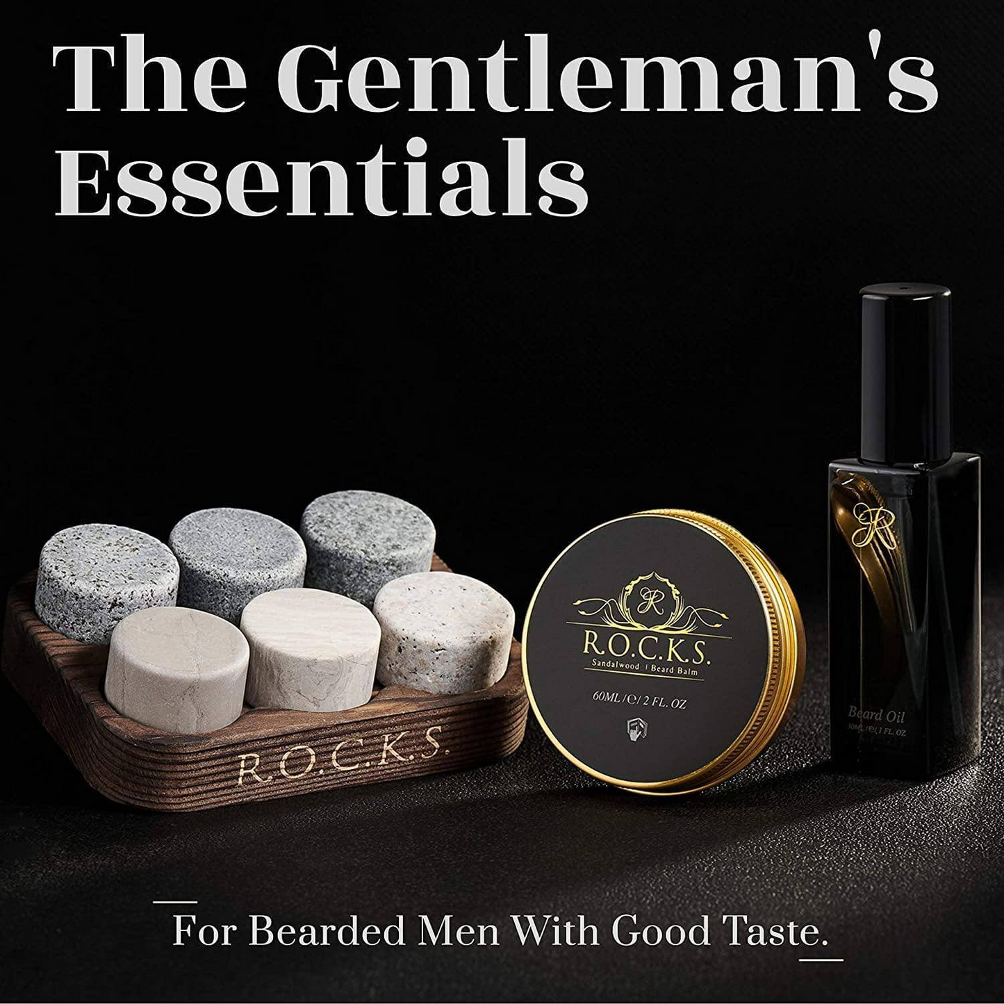 Whiskey Stones & Beard Care Grooming Kit Gift Set -  Sandalwood Scent