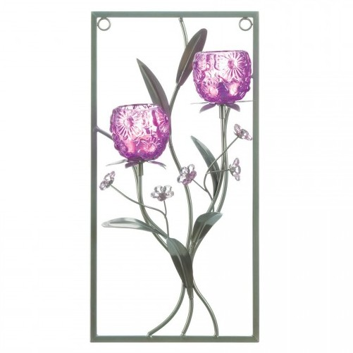 Purple Flower Rectangular Wall Sconce - Two Candles